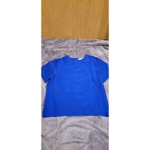 Anna & Frank 100% Silk Blouse Women's Size L Blue Short Sleeve Minimalist Top